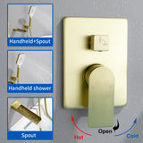 Wall Mount Waterfall Bathtub Faucets with Sprayer Tub Filler Faucet Tub Shower Faucet Set with Rough-in Valve Trim Kit