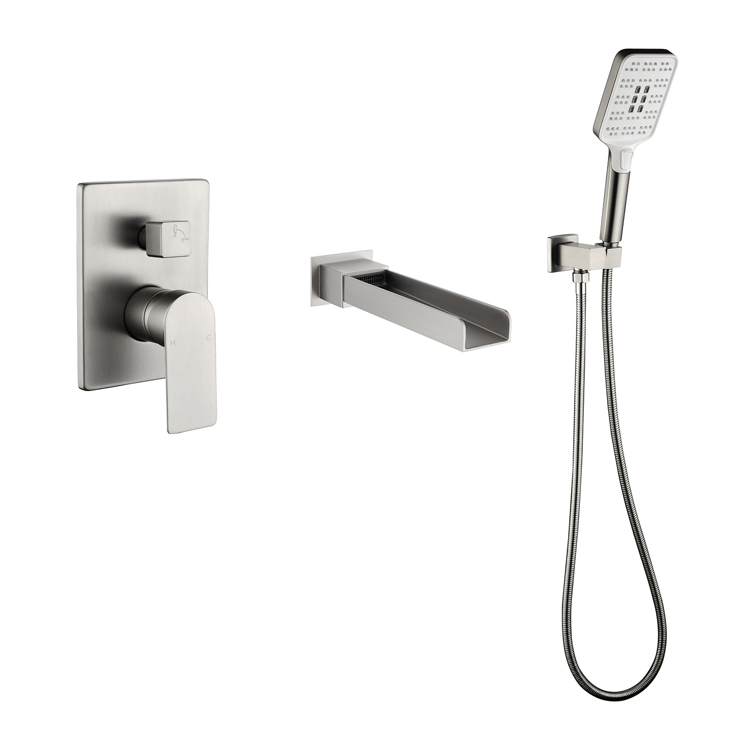 Wall Mount Waterfall Bathtub Faucets with Sprayer Tub Filler Faucet Tub Shower Faucet Set with Rough-in Valve Trim Kit