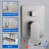 Wall Mount Waterfall Bathtub Faucets with Sprayer Tub Filler Faucet Tub Shower Faucet Set with Rough-in Valve Trim Kit