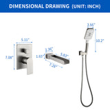 Wall Mount Waterfall Bathtub Faucets with Sprayer Tub Filler Faucet Tub Shower Faucet Set with Rough-in Valve Trim Kit