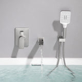 Wall Mount Waterfall Bathtub Faucets with Sprayer Tub Filler Faucet Tub Shower Faucet Set with Rough-in Valve Trim Kit