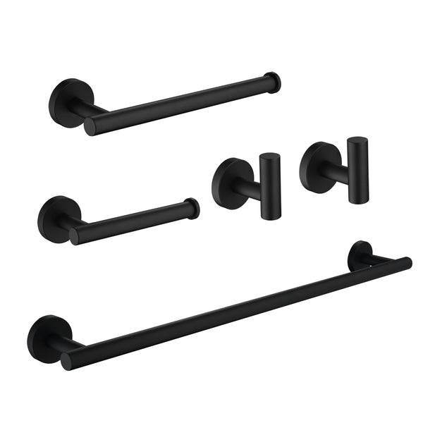 USHOWER Matte Black Bathroom Accessories Set, Includes 18 inch Bath Towel Bar, 5-Piece, Stainless Steel SUS304