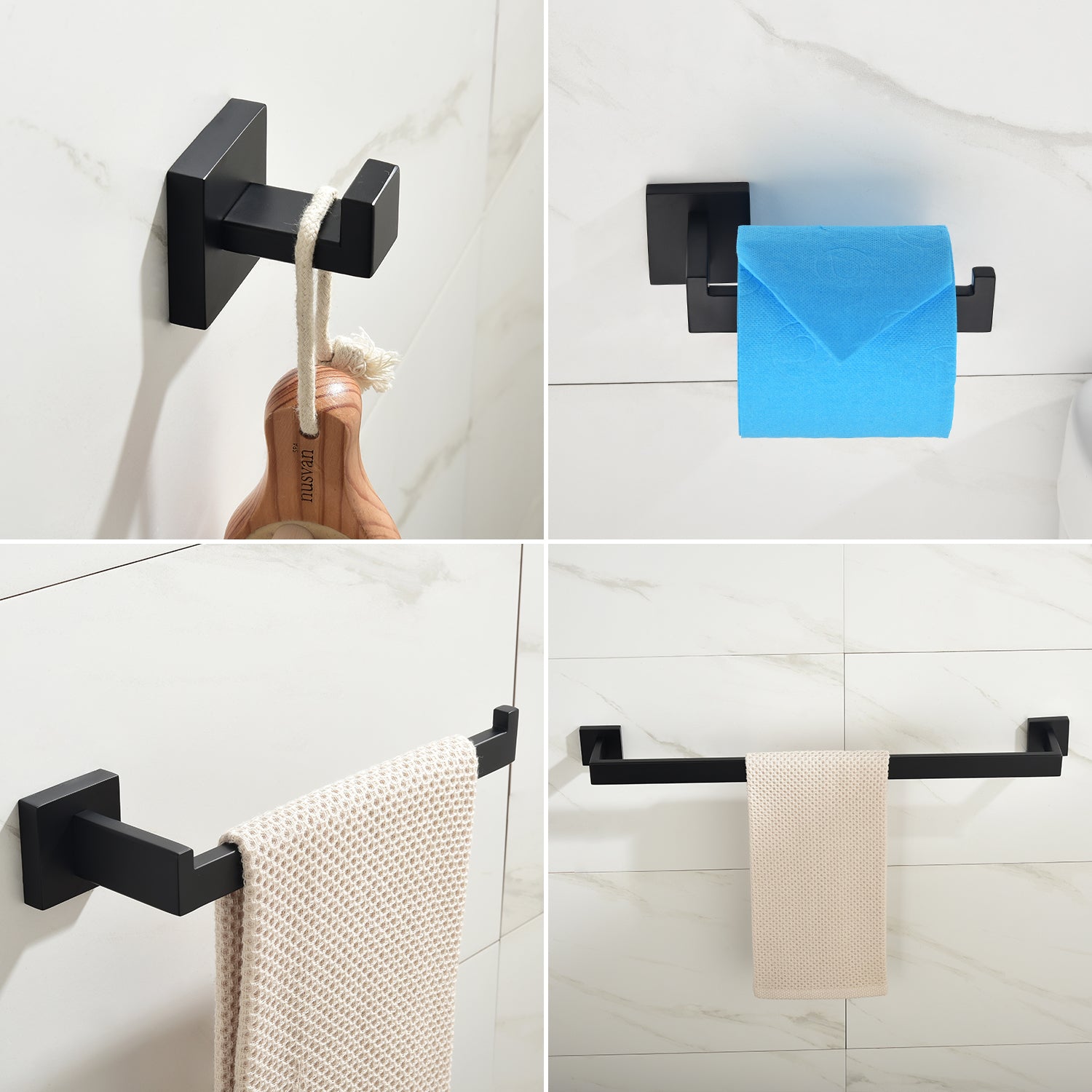 Bathroom Hardware Set, 5-Piece Stainless Steel Bathroom Towel Rack Set Wall Mounted Matte Black Towel Bar Bathroom Accessories Kit