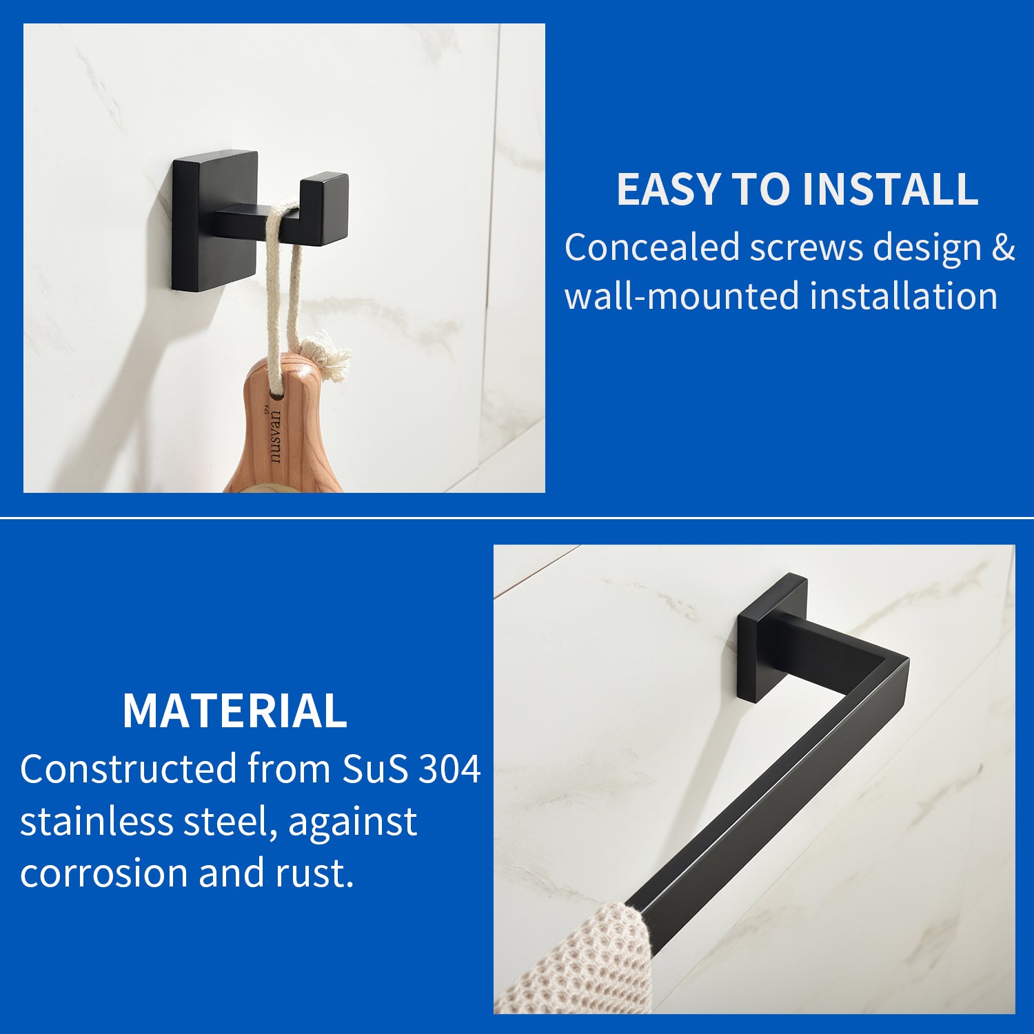 Bathroom Hardware Set, 5-Piece Stainless Steel Bathroom Towel Rack Set Wall Mounted Matte Black Towel Bar Bathroom Accessories Kit