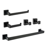 Bathroom Hardware Set, 5-Piece Stainless Steel Bathroom Towel Rack Set Wall Mounted Matte Black Towel Bar Bathroom Accessories Kit