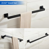 Bathroom Hardware Set, 5-Piece Stainless Steel Bathroom Towel Rack Set Wall Mounted Matte Black Towel Bar Bathroom Accessories Kit