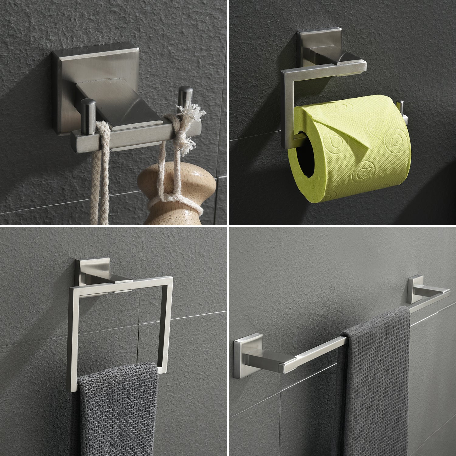 Bathroom Towel Bar Sets 4-Piece Bathroom Hardware Set Stainless Steel Bath Accessories Kit Wall Mounted