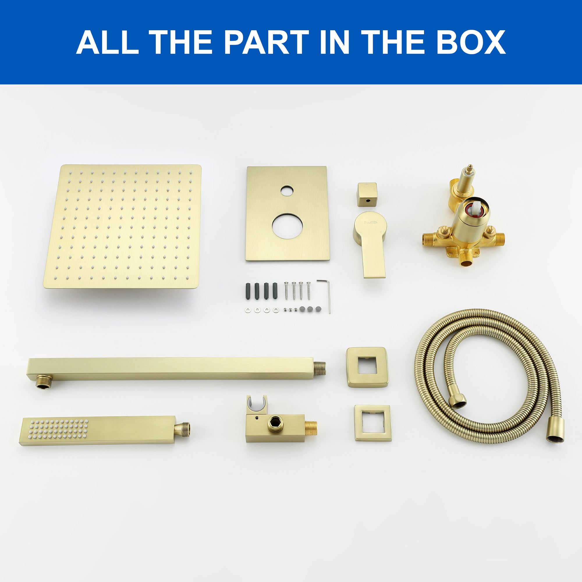 Brass Rainfall Shower System, Luxuly Bathroom Shower Faucet Combo Set Brushed Champaign