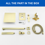 Brass Rainfall Shower System, Luxuly Bathroom Shower Faucet Combo Set Brushed Champaign