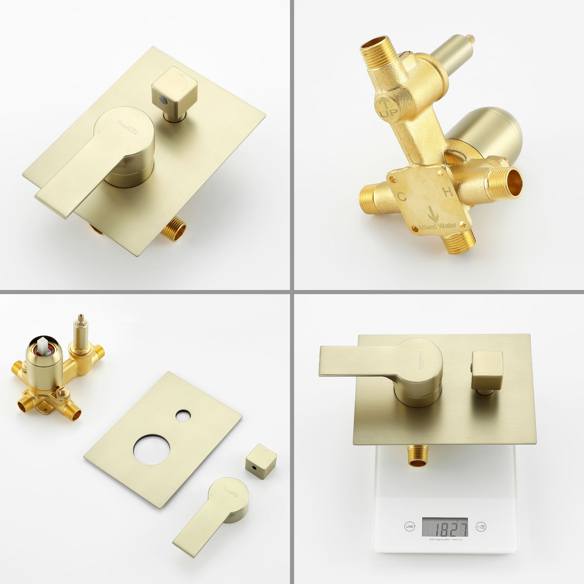 Brass Rainfall Shower System, Luxuly Bathroom Shower Faucet Combo Set Brushed Champaign