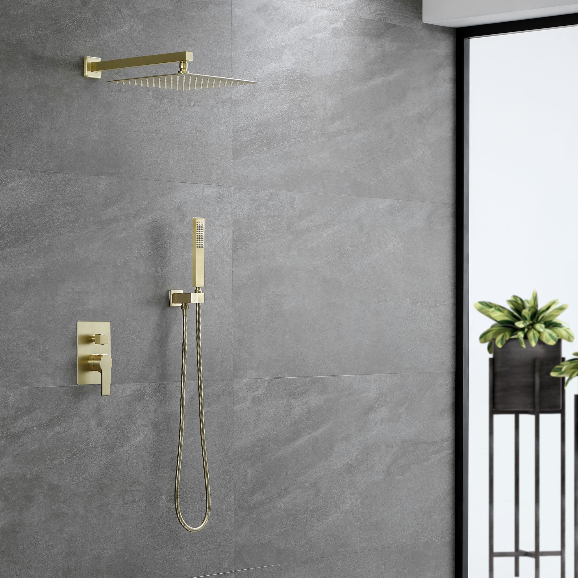 Brass Rainfall Shower System, Luxuly Bathroom Shower Faucet Combo Set Brushed Champaign