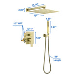 Brass Rainfall Shower System, Luxuly Bathroom Shower Faucet Combo Set Brushed Champaign