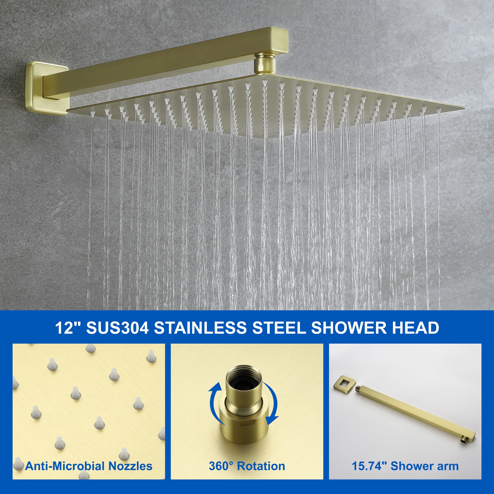 Brass Rainfall Shower System, Luxuly Bathroom Shower Faucet Combo Set Brushed Champaign