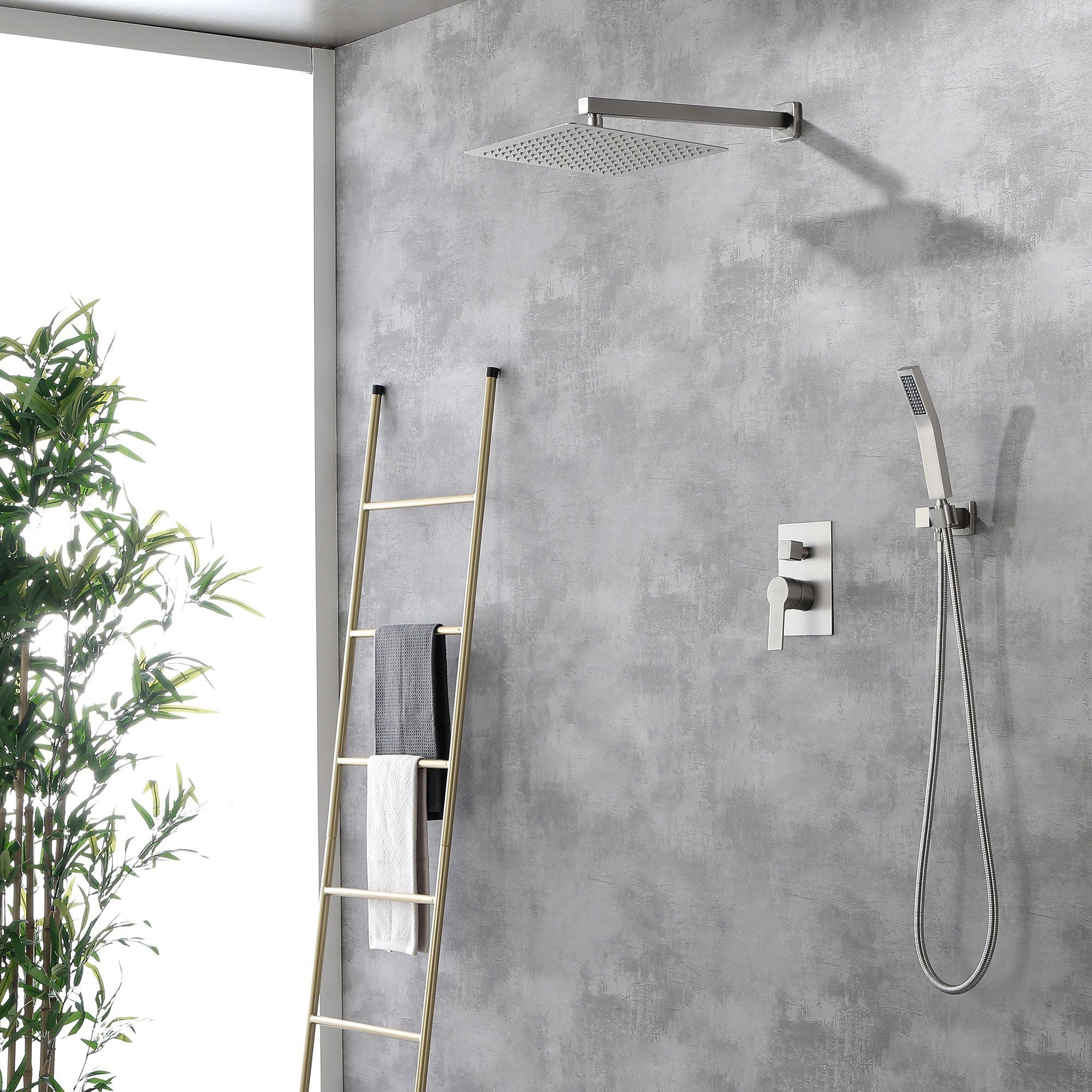 Brass Rainfall Shower System, Luxuly Bathroom Shower Faucet Combo Set Brushed Champaign