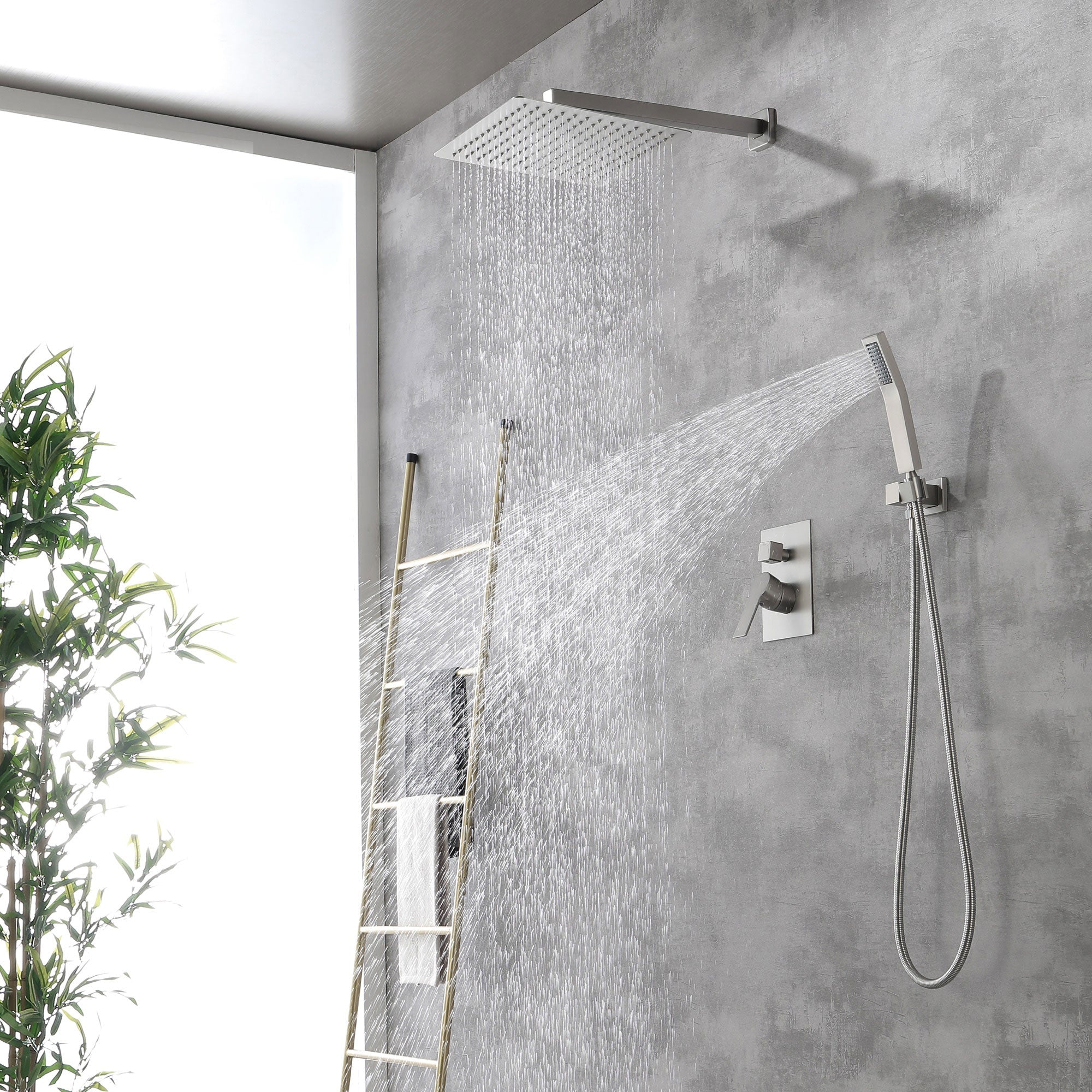 Brass Rainfall Shower System, Luxuly Bathroom Shower Faucet Combo Set Brushed Champaign