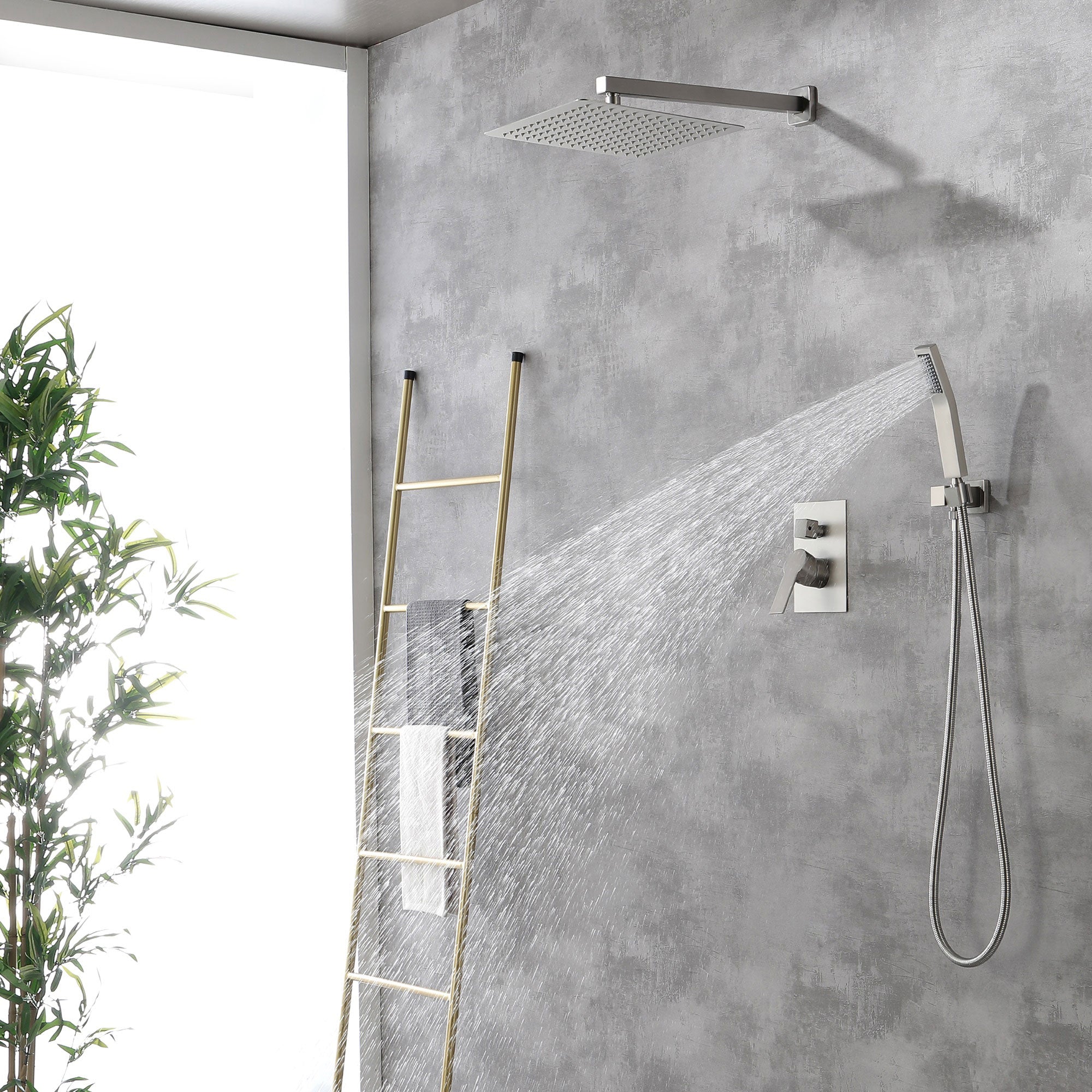 Brass Rainfall Shower System, Luxuly Bathroom Shower Faucet Combo Set Brushed Champaign