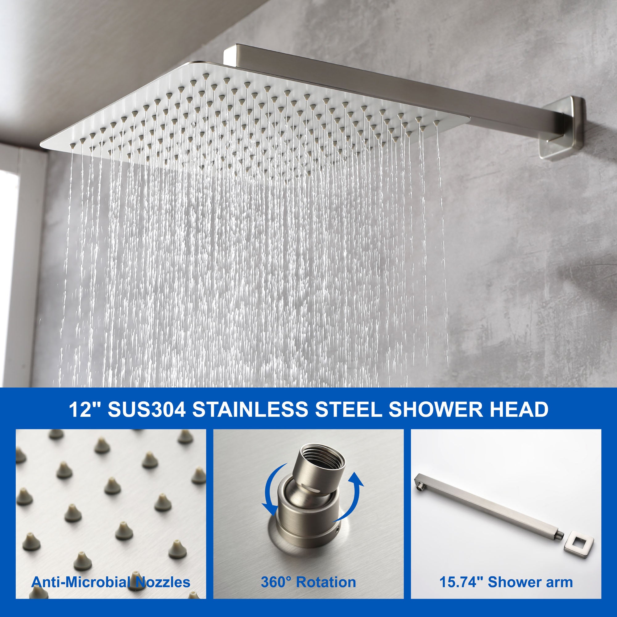 Brass Rainfall Shower System, Luxuly Bathroom Shower Faucet Combo Set Brushed Champaign
