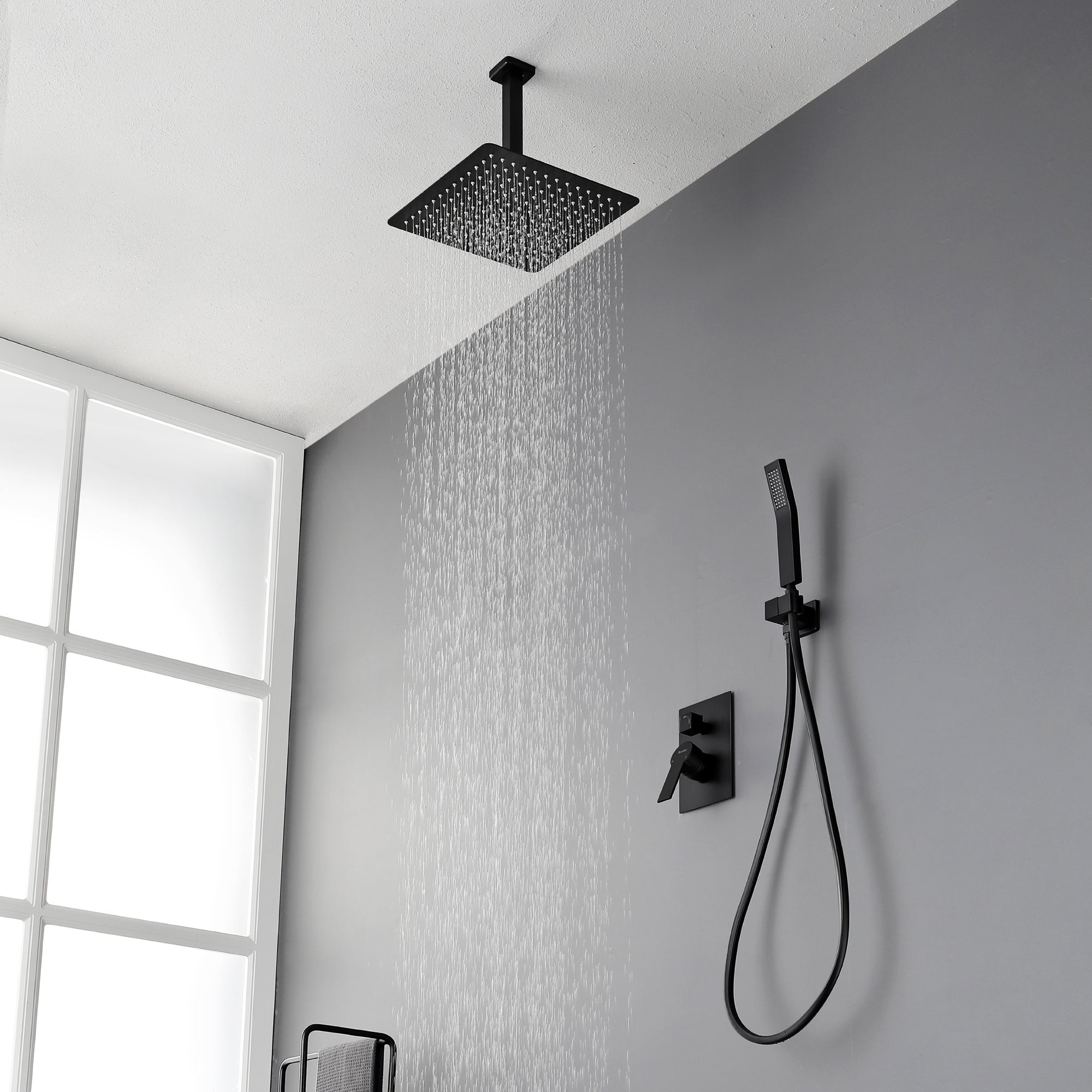 Ceiling Mounted Rain Shower System, SHAMANDA Luxury Brass Shower Faucet Set with 12 Inch Shower Head and Hand Shower
