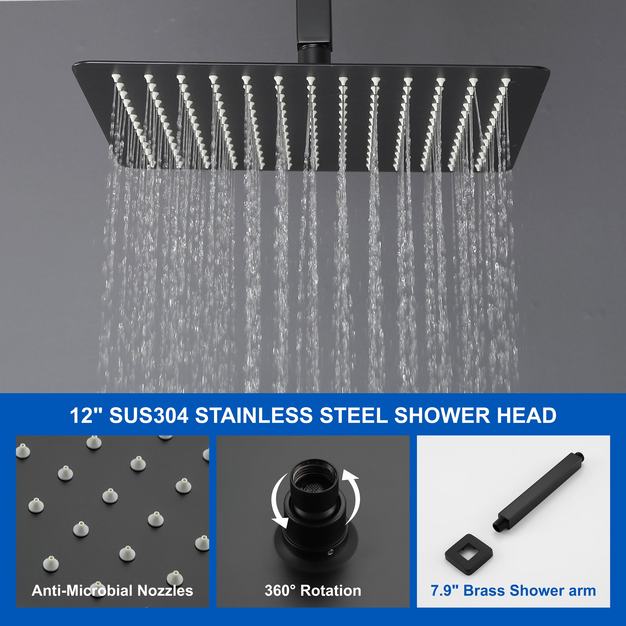Ceiling Mounted Rain Shower System, SHAMANDA Luxury Brass Shower Faucet Set with 12 Inch Shower Head and Hand Shower