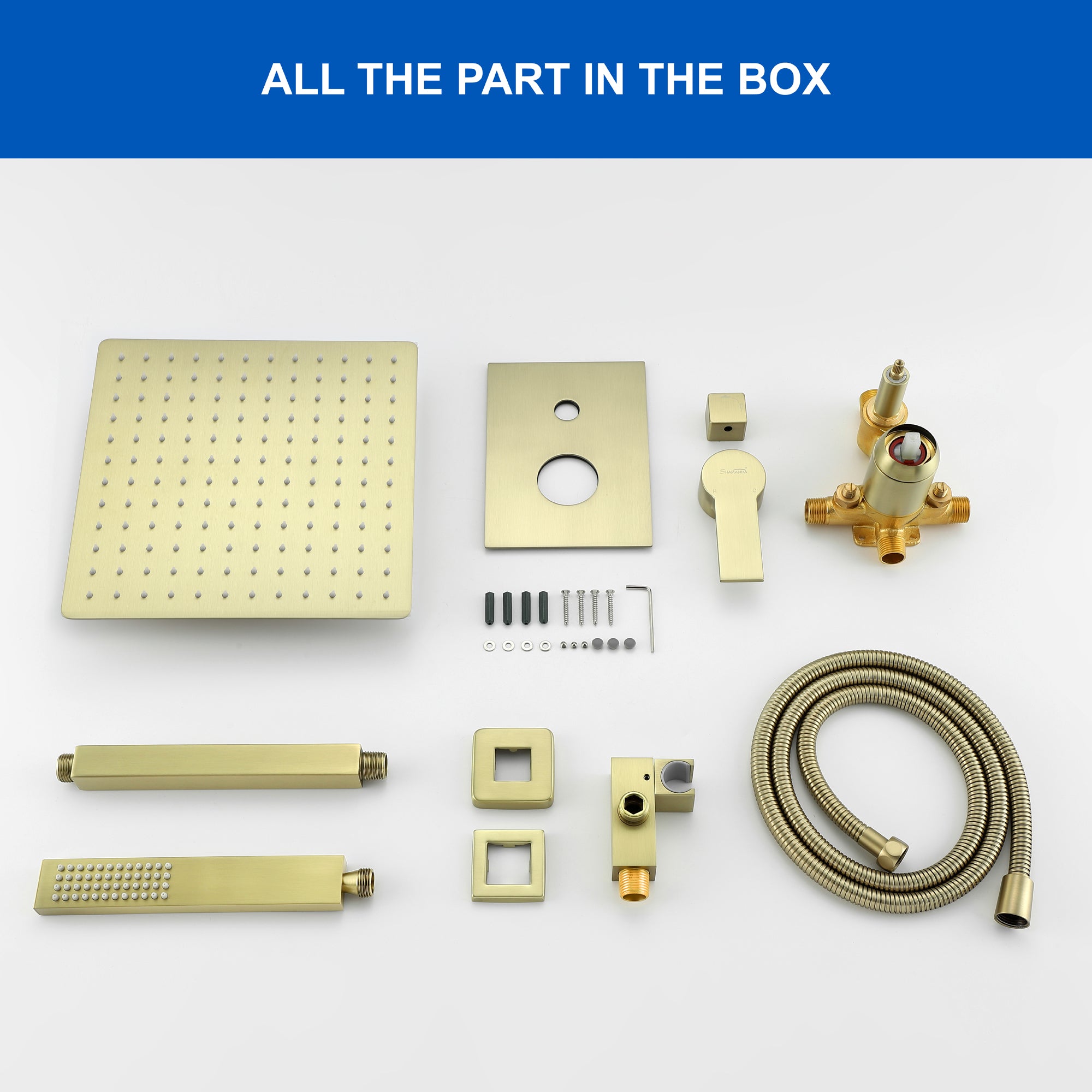 Ceiling Mounted Rain Shower System, SHAMANDA Luxury Brass Shower Faucet Set with 12 Inch Shower Head and Hand Shower