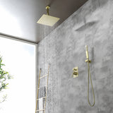Ceiling Mounted Rain Shower System, SHAMANDA Luxury Brass Shower Faucet Set with 12 Inch Shower Head and Hand Shower