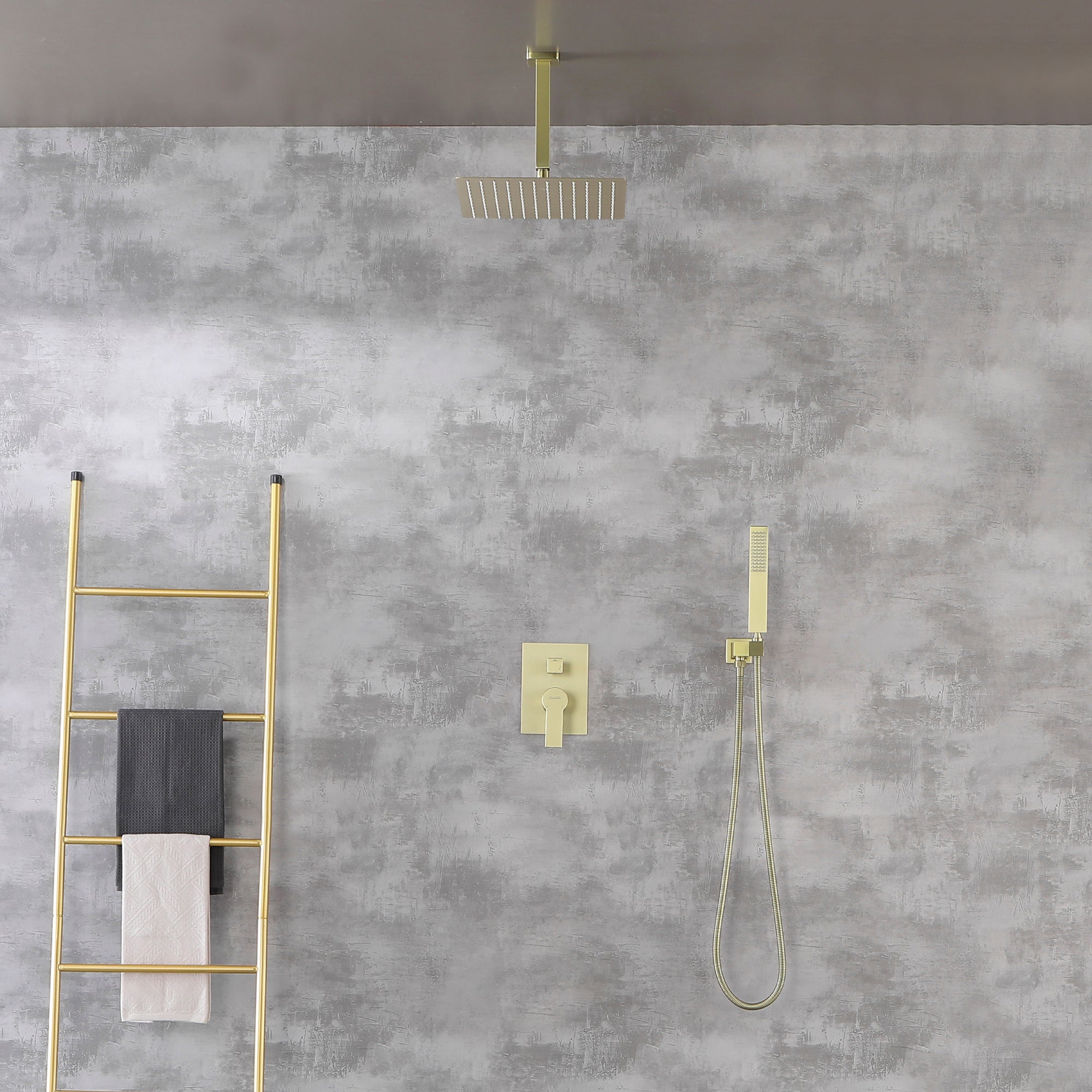 Ceiling Mounted Rain Shower System, SHAMANDA Luxury Brass Shower Faucet Set with 12 Inch Shower Head and Hand Shower