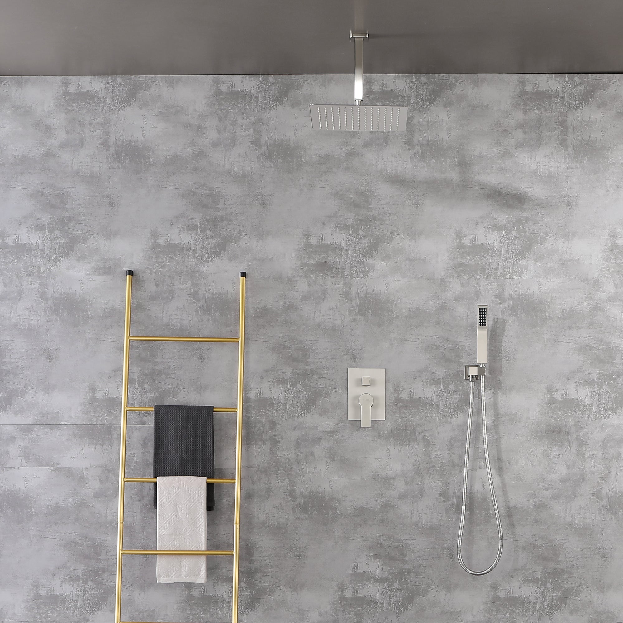 Ceiling Mounted Rain Shower System, SHAMANDA Luxury Brass Shower Faucet Set with 12 Inch Shower Head and Hand Shower