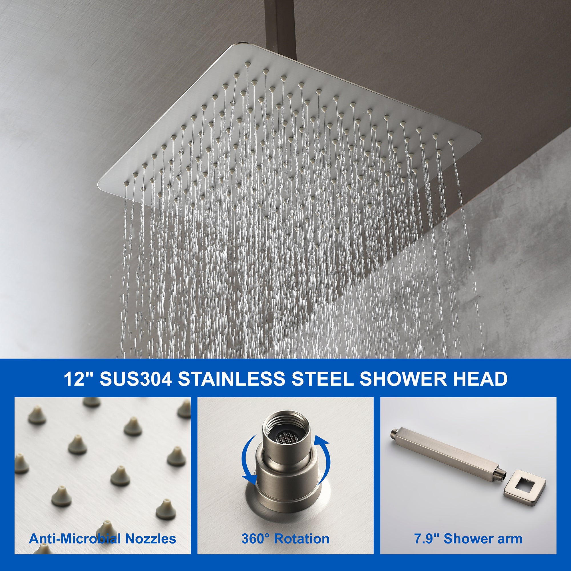 Ceiling Mounted Rain Shower System, SHAMANDA Luxury Brass Shower Faucet Set with 12 Inch Shower Head and Hand Shower