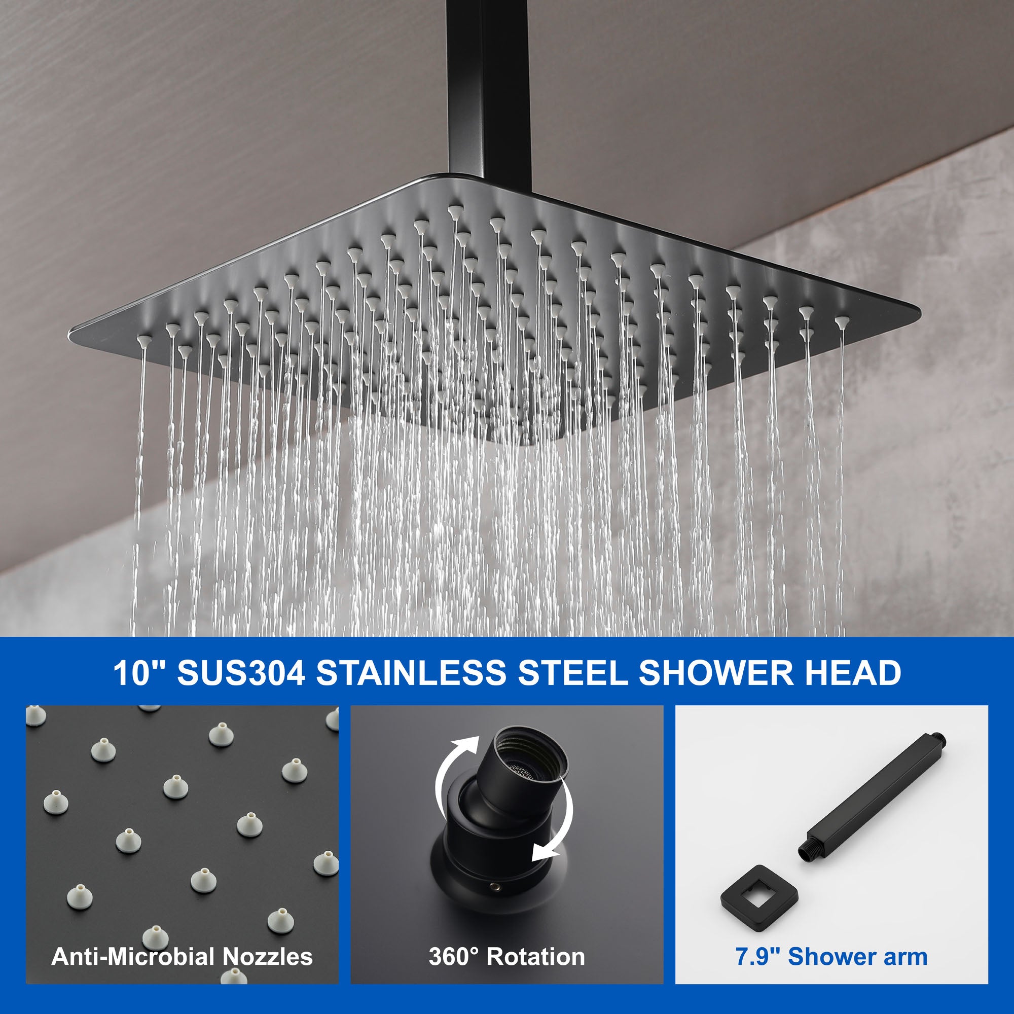 Ceiling Mount Shower System, 10-Inch Bathroom Luxury Rain Mixer Shower