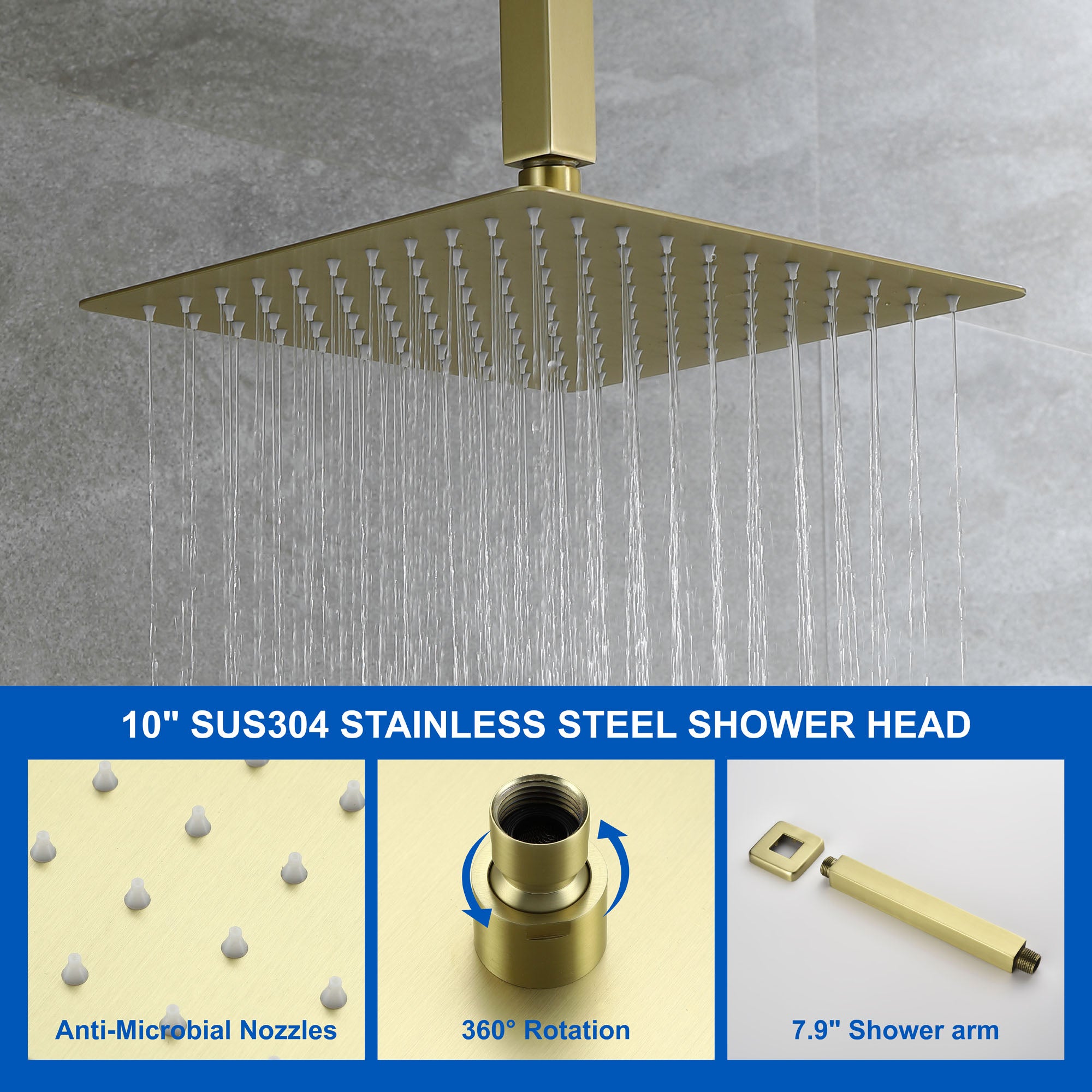 Ceiling Mount Shower System, 10-Inch Bathroom Luxury Rain Mixer Shower