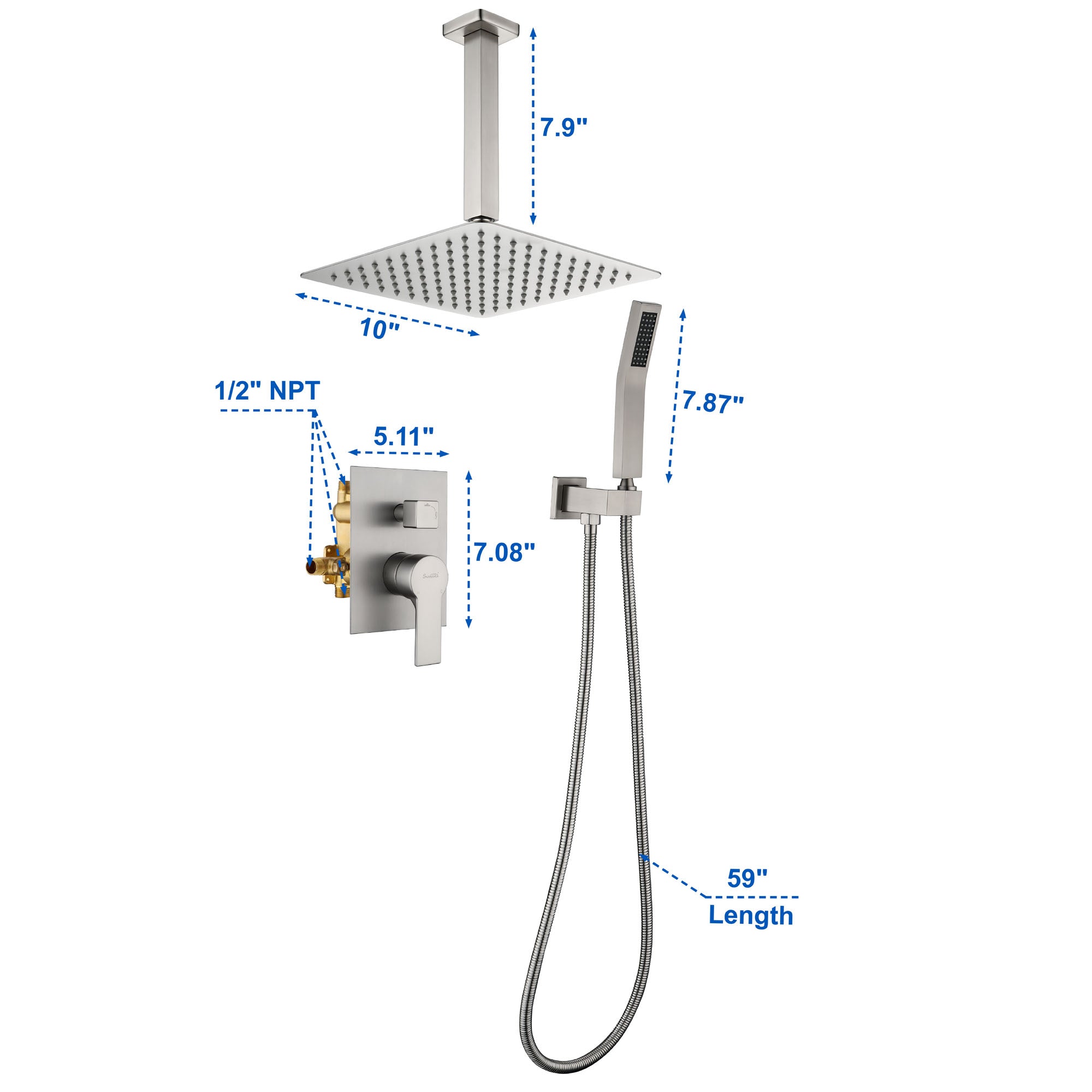 Ceiling Mount Shower System, 10-Inch Bathroom Luxury Rain Mixer Shower