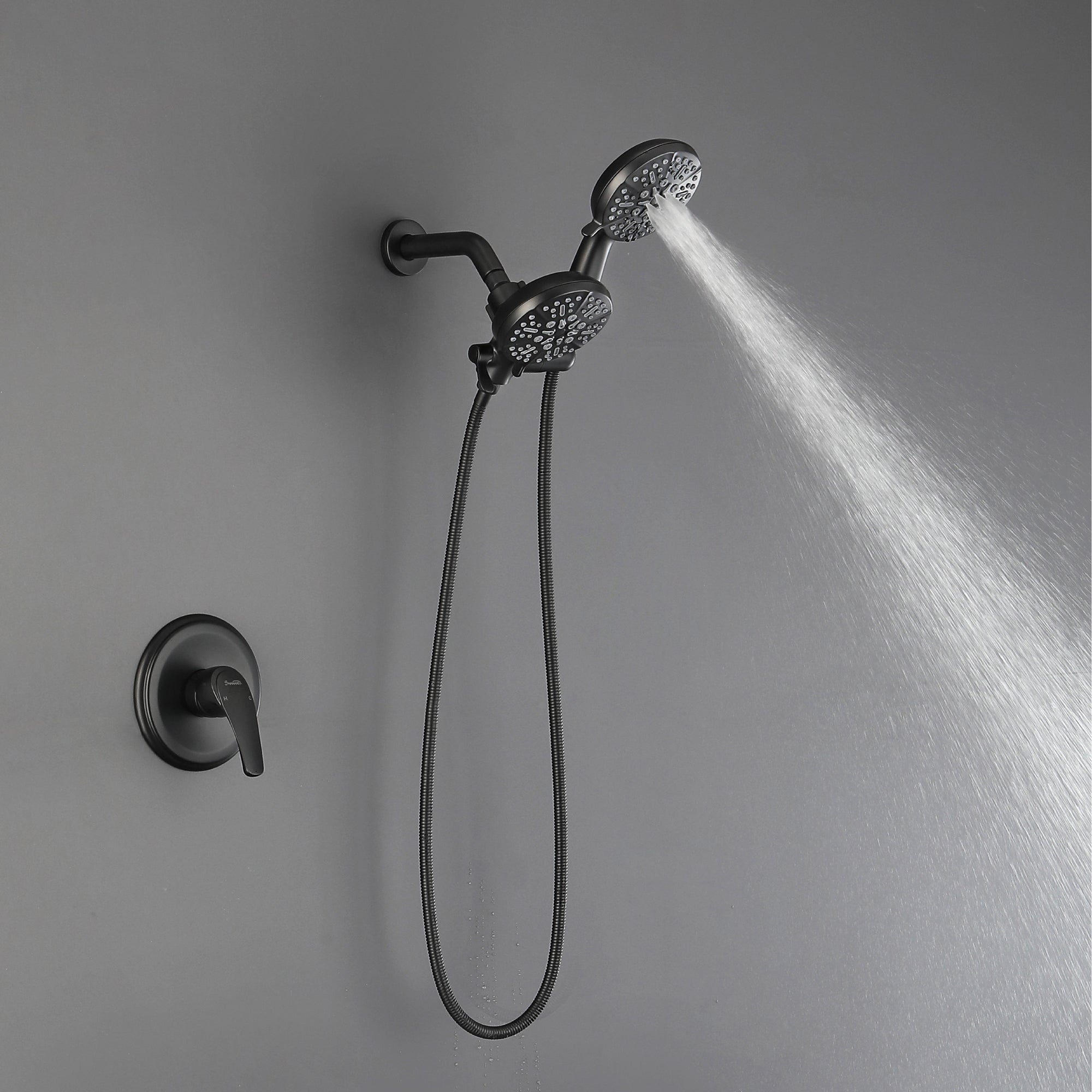 Dual-Function Shower Faucet Set with Valve Bathroom High Pressure 35 Setting Dual 2 in 1 Shower System with Handheld Showerhead 3-way Water Diverter Shower