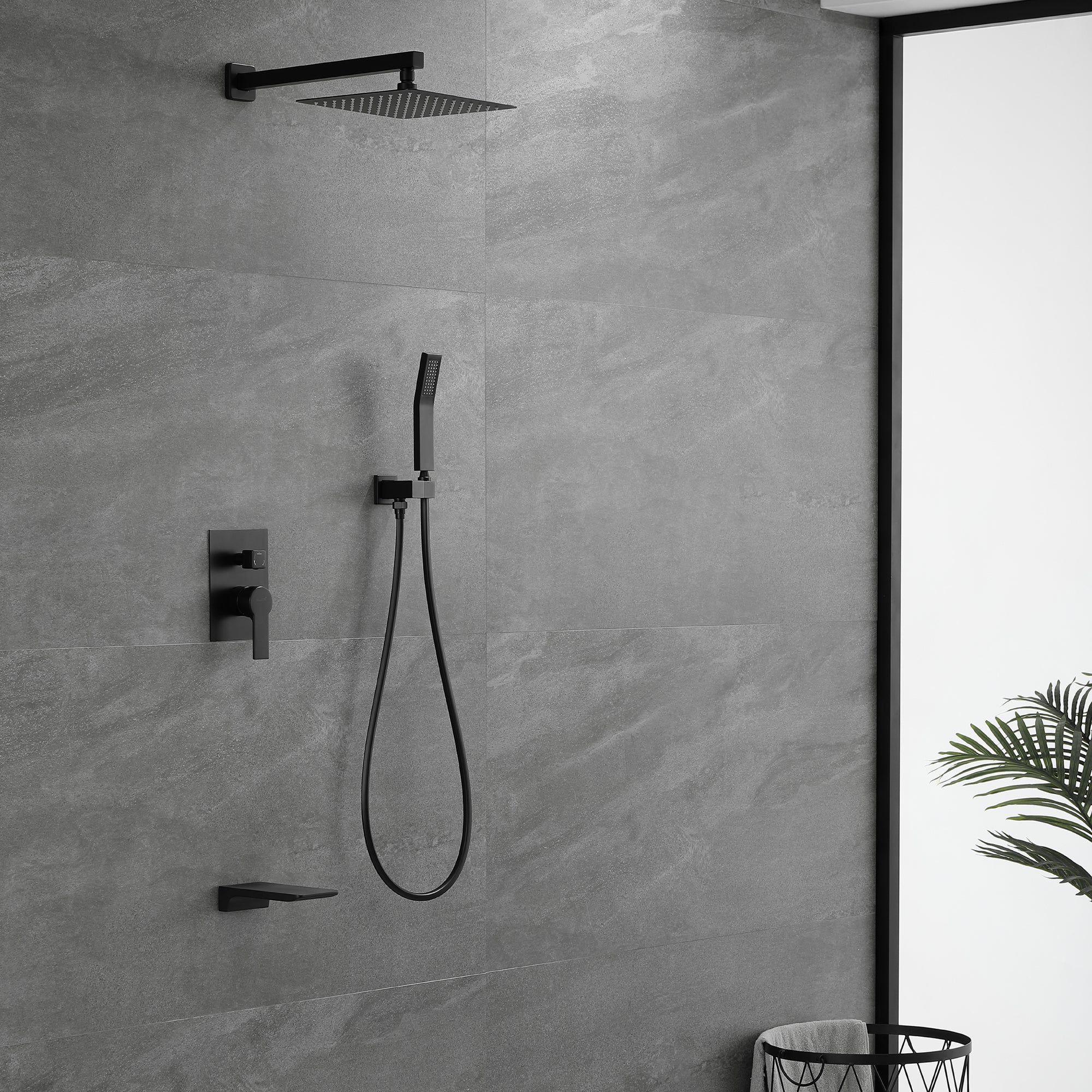 Shower System with Waterfall Tub Spout and Handheld Shower Head, 10" Rain Shower Faucet Sets