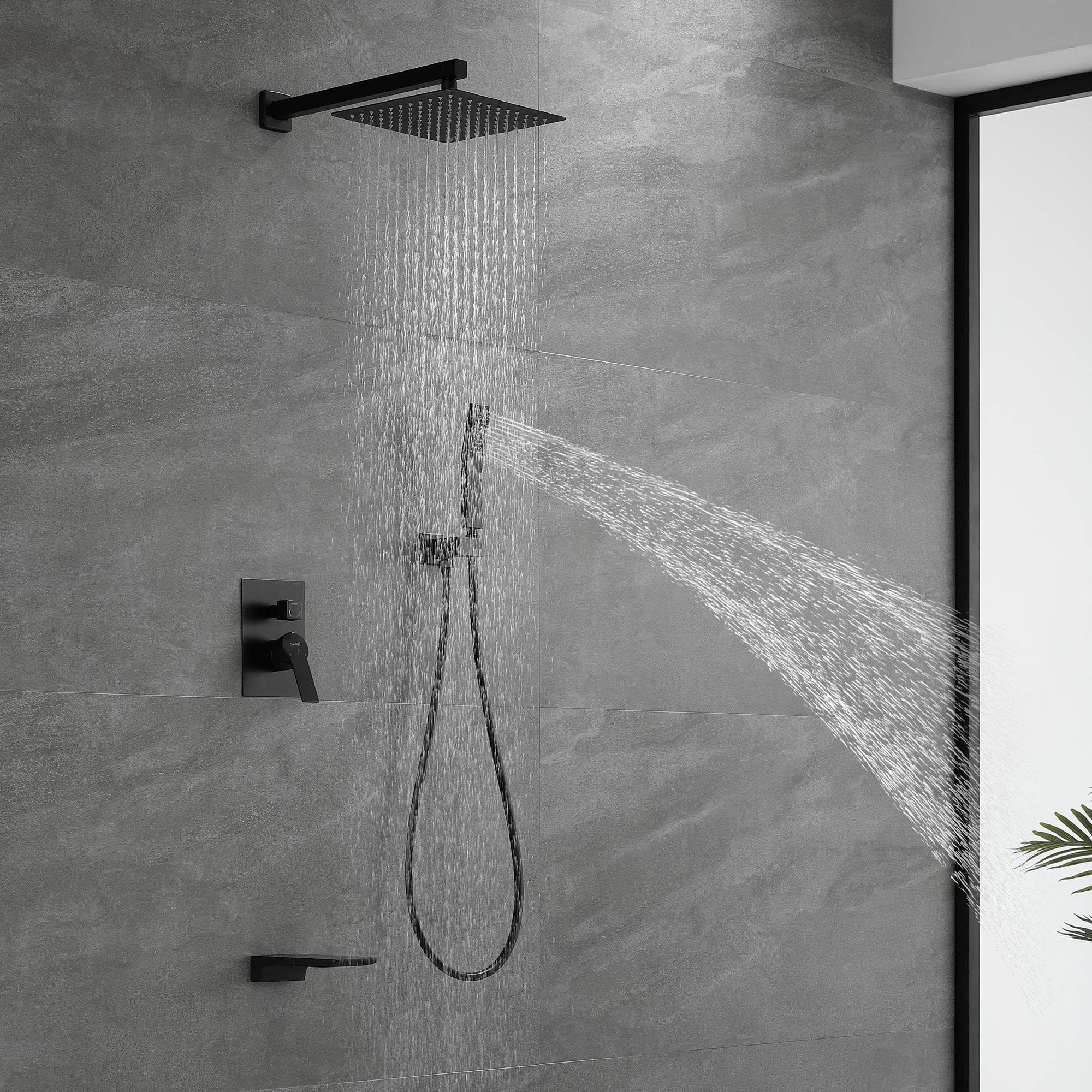 Shower System with Waterfall Tub Spout and Handheld Shower Head, 10" Rain Shower Faucet Sets