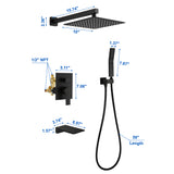 Shower System with Waterfall Tub Spout and Handheld Shower Head, 10" Rain Shower Faucet Sets