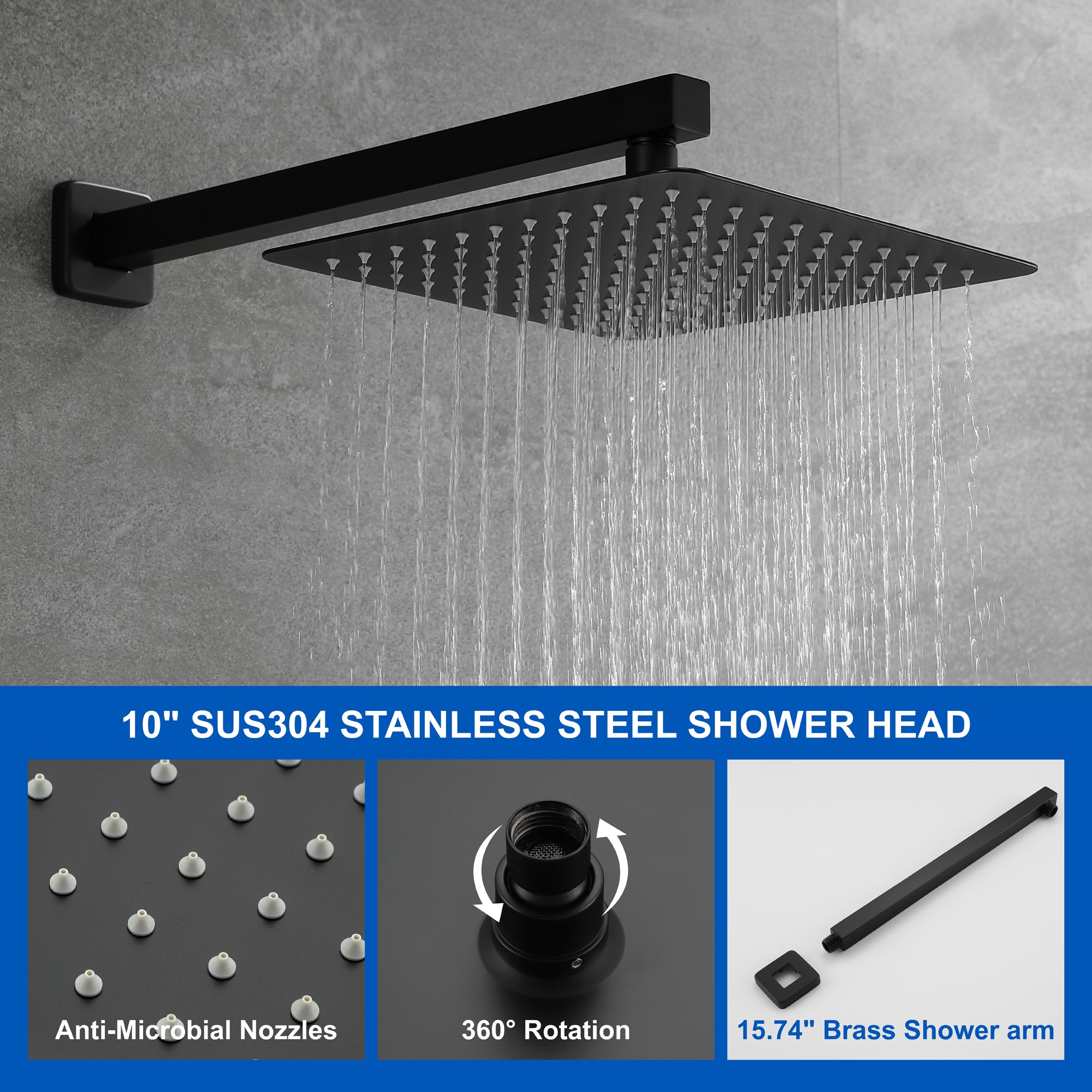 Shower System with Waterfall Tub Spout and Handheld Shower Head, 10" Rain Shower Faucet Sets