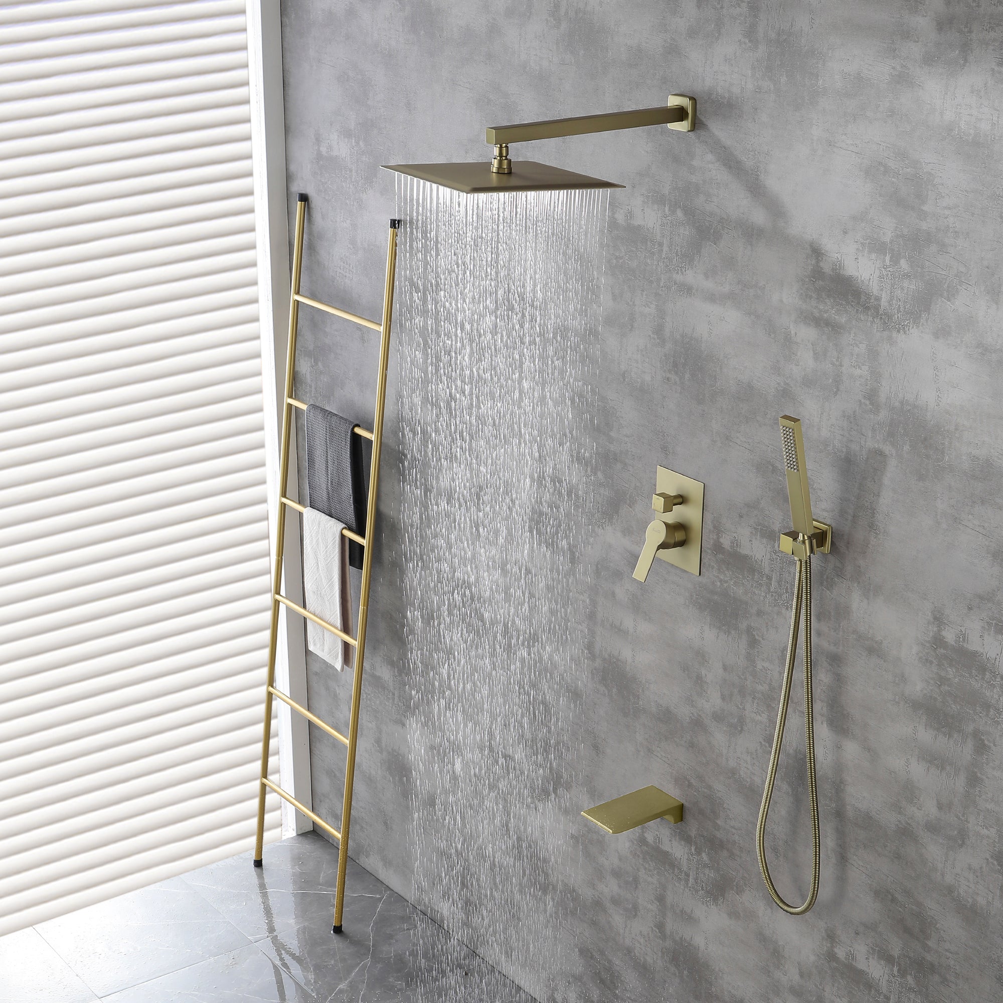 Shower System with Waterfall Tub Spout and Handheld Shower Head, 10" Rain Shower Faucet Sets