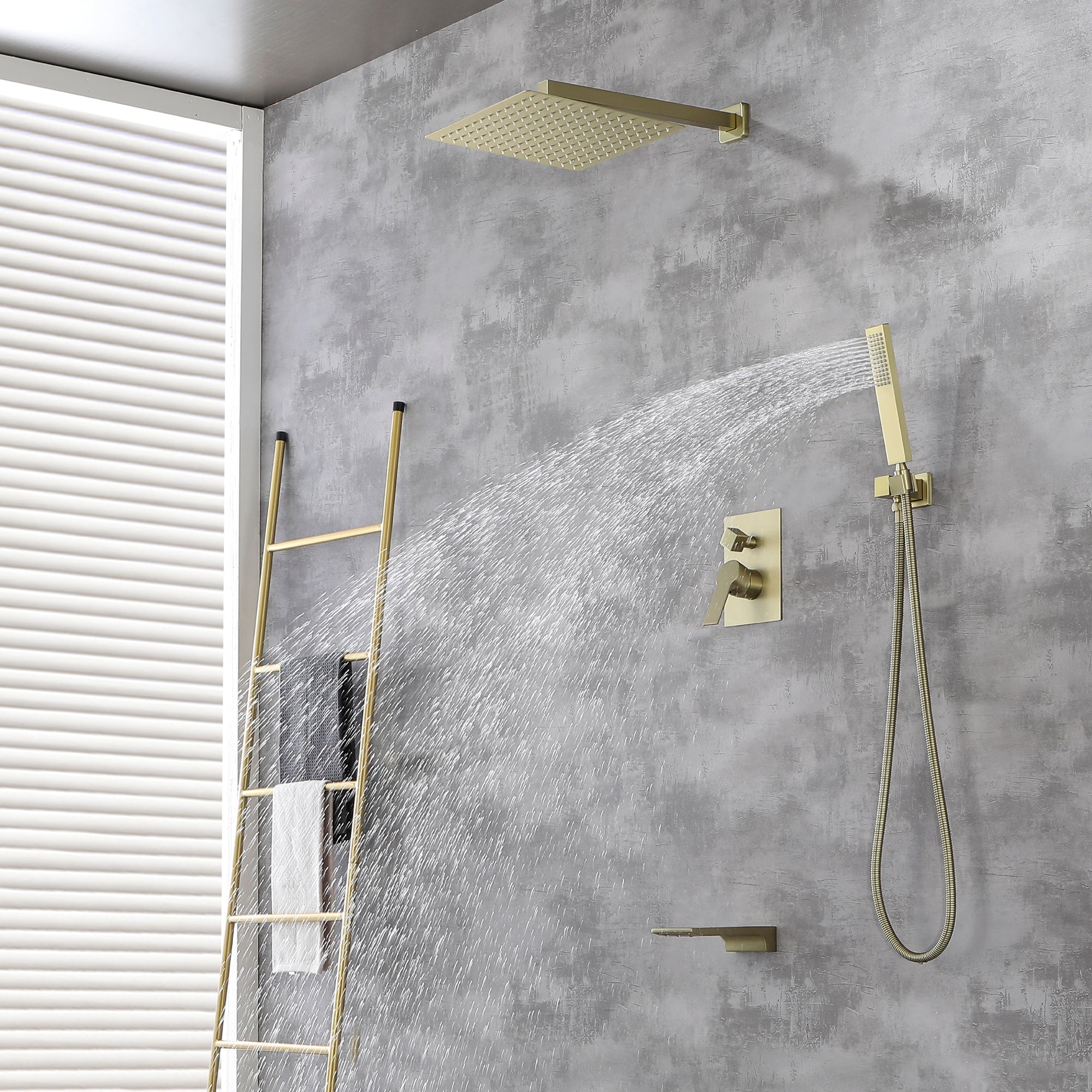 Shower System with Waterfall Tub Spout and Handheld Shower Head, 10" Rain Shower Faucet Sets