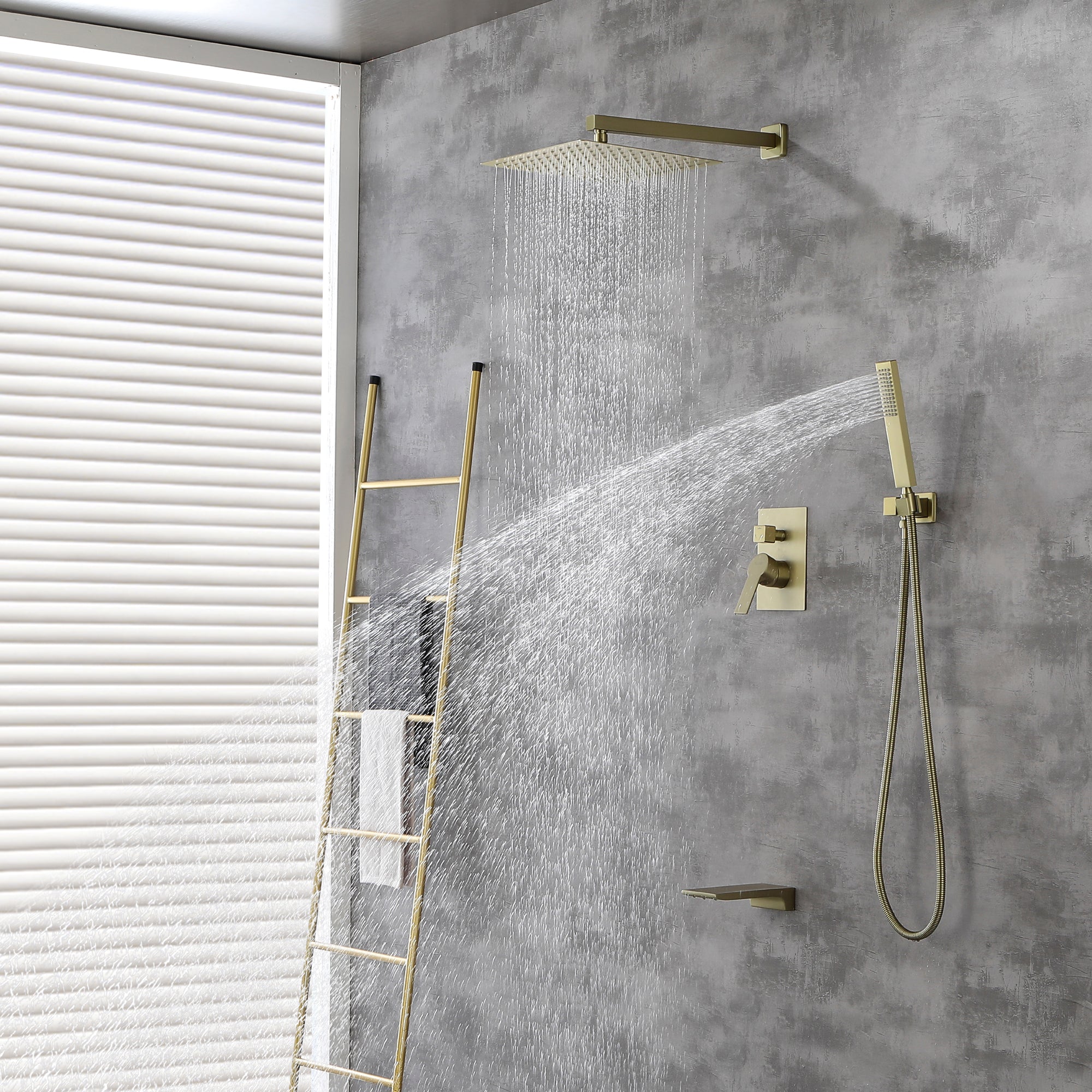 Shower System with Waterfall Tub Spout and Handheld Shower Head, 10" Rain Shower Faucet Sets