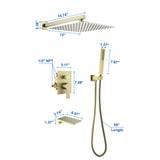 Shower System with Waterfall Tub Spout and Handheld Shower Head, 10" Rain Shower Faucet Sets