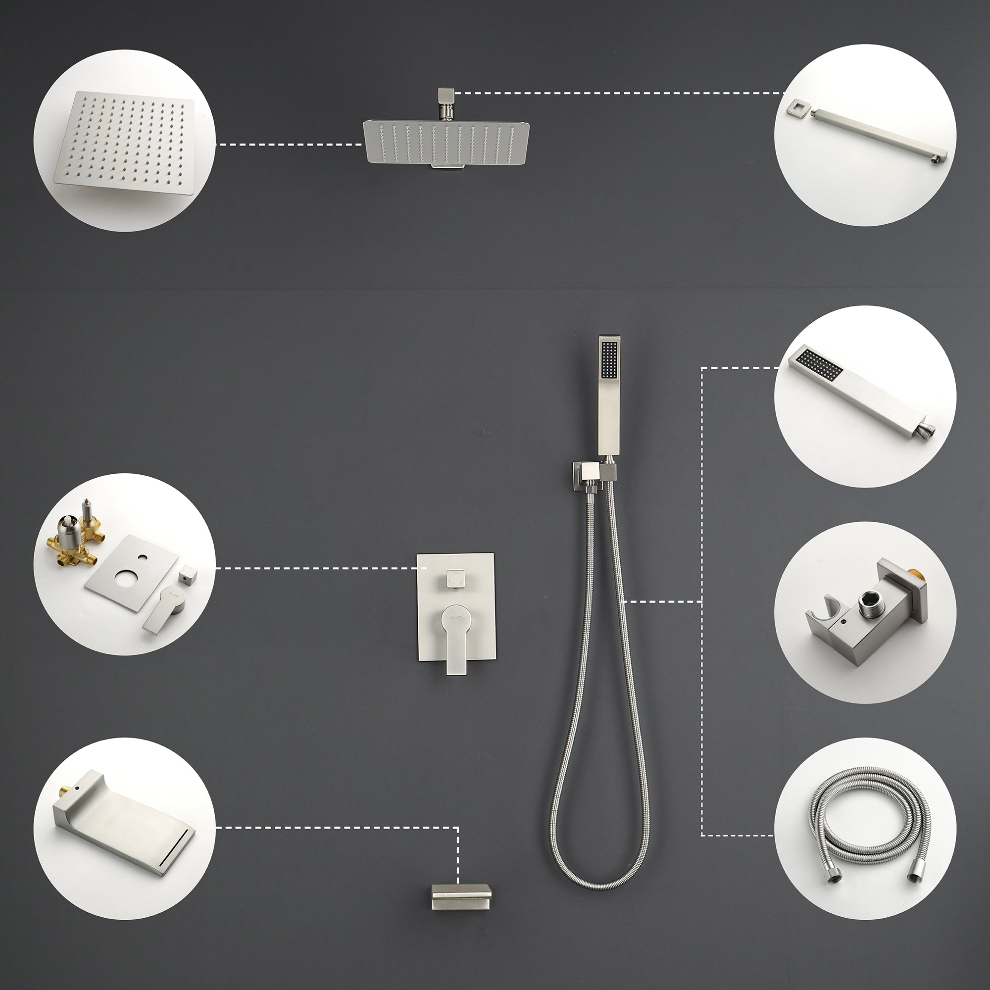 Shower System with Waterfall Tub Spout and Handheld Shower Head, 10" Rain Shower Faucet Sets