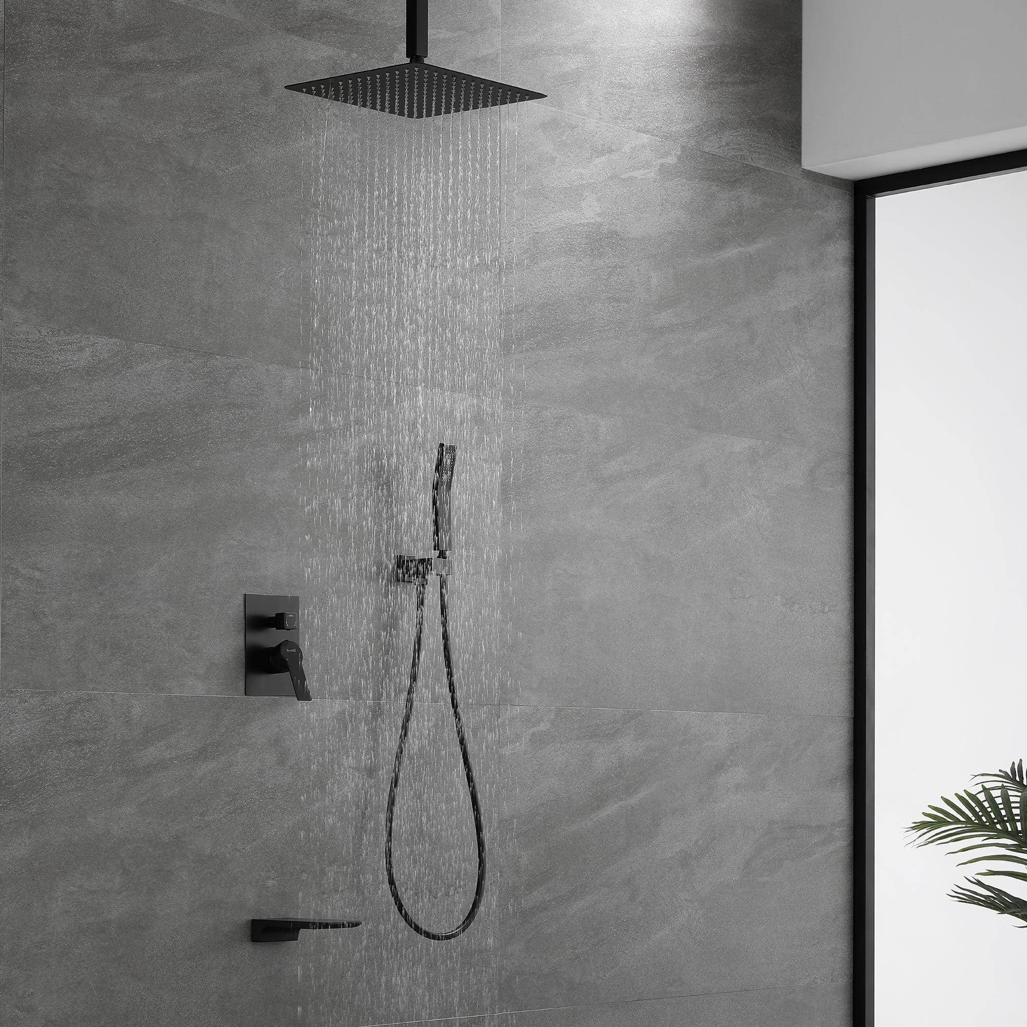 Ceiling Mounted Rain Shower System, Handheld Shower Head, 12" Rain Shower Faucet Sets