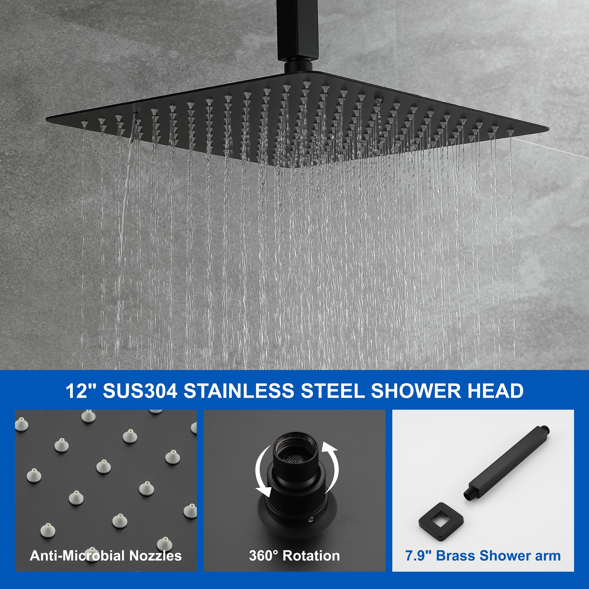 Ceiling Mounted Rain Shower System, Handheld Shower Head, 12" Rain Shower Faucet Sets
