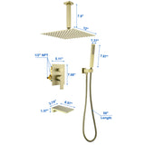 Ceiling Mounted Rain Shower System, Handheld Shower Head, 12" Rain Shower Faucet Sets