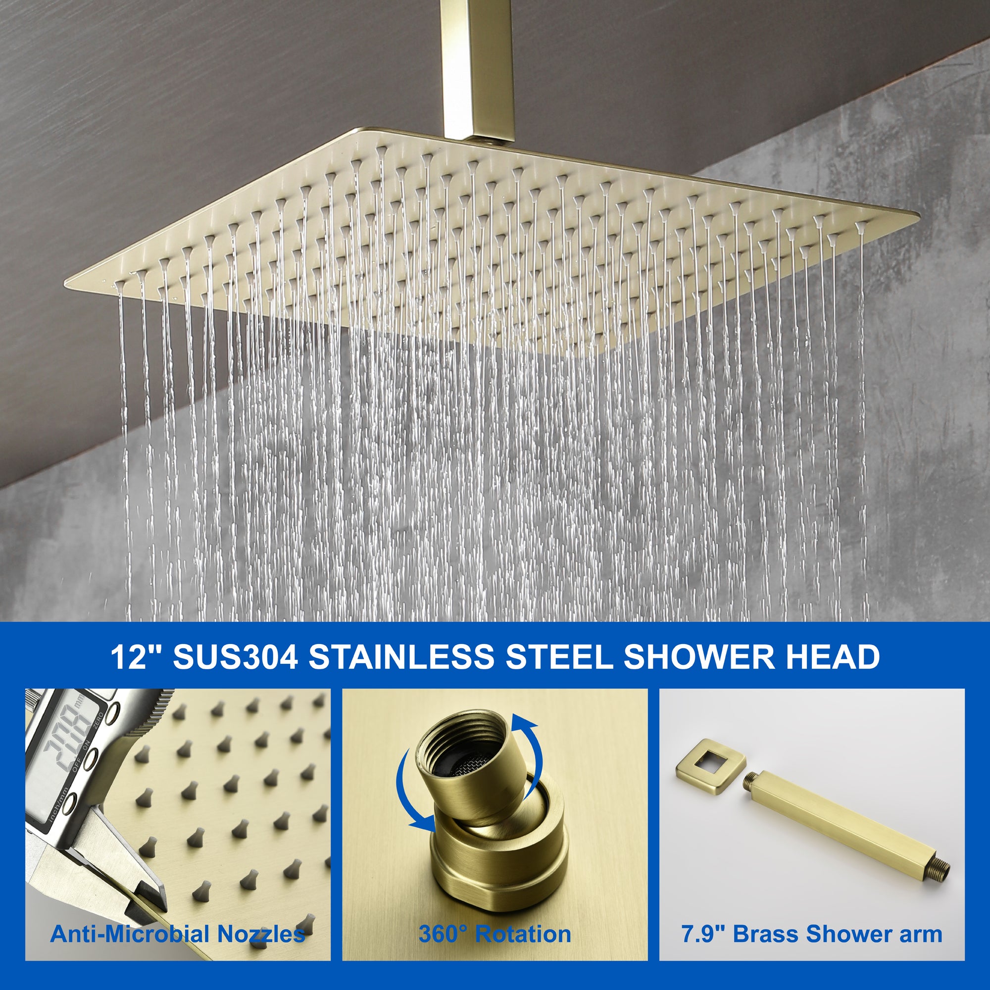 Ceiling Mounted Rain Shower System, Handheld Shower Head, 12" Rain Shower Faucet Sets