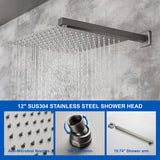 12 Inch Black Shower System Faucet 3-Function Waterfall Tub Complete with Matte Spout Set Square Luxury Wall Mount Rain Mixer