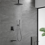 Ceiling Mount 10 Inch Black Shower System Faucet Waterfall Tub Complete with Matte Spout Set Square Luxury Rain Mixer Pressure Balancing 3-Function