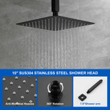Ceiling Mount 10 Inch Black Shower System Faucet Waterfall Tub Complete with Matte Spout Set Square Luxury Rain Mixer Pressure Balancing 3-Function
