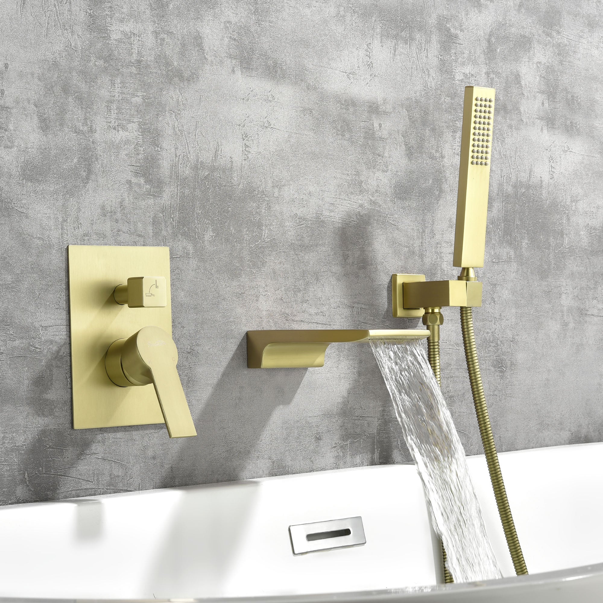 Waterfall Wall Mounted Bathtub Faucet with Hand Shower