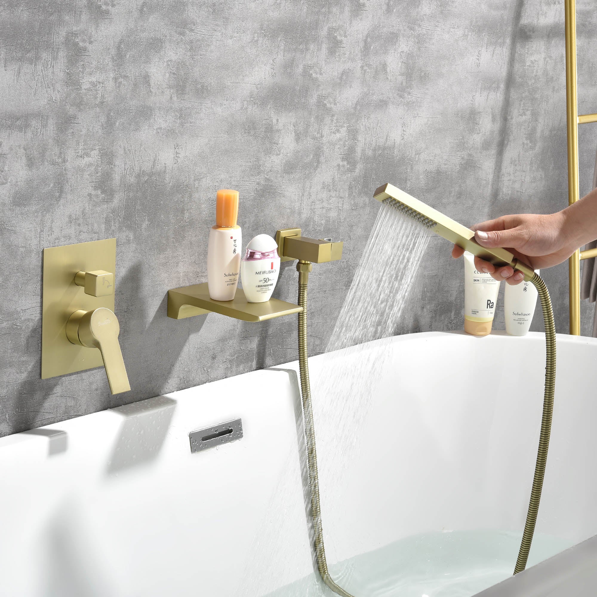 Waterfall Wall Mounted Bathtub Faucet with Hand Shower